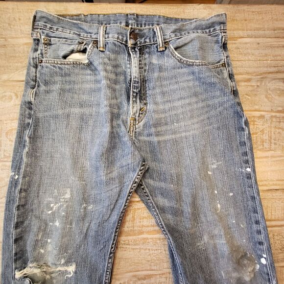 Levi's 505 Jeans 35x29 Regular Fit Straight Distressed Destroyed Paint Splatter - Picture 2 of 13